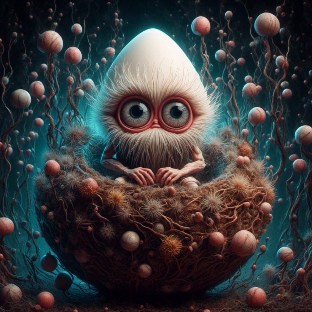 <lora:Lunatic:1.0> Chromatic Surrealism, a scary <lora:Furry Fury:0.6> SWEET PIXIE NEON WHITE FAIRY <lora:Surreal Hatchlings:0.5> hatching..  by @Marilu Valdez