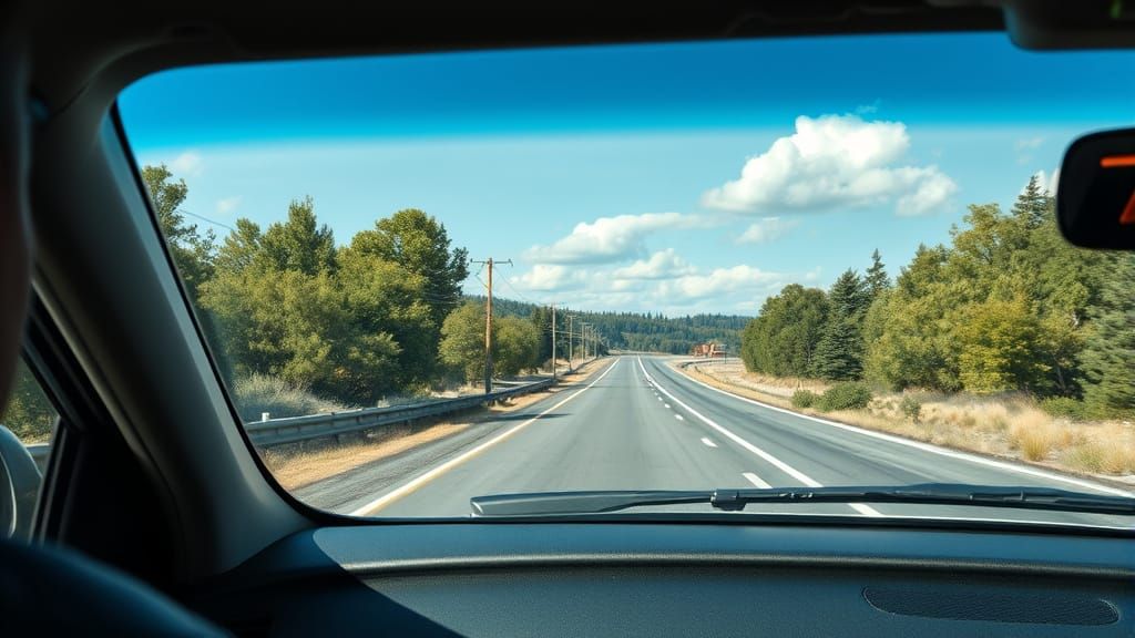 View out of the driver's car window photorealistic