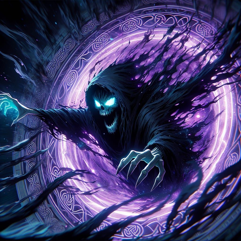 Dark Fantasy Banshee Emerges from Celtic Portal in Anime Sty...