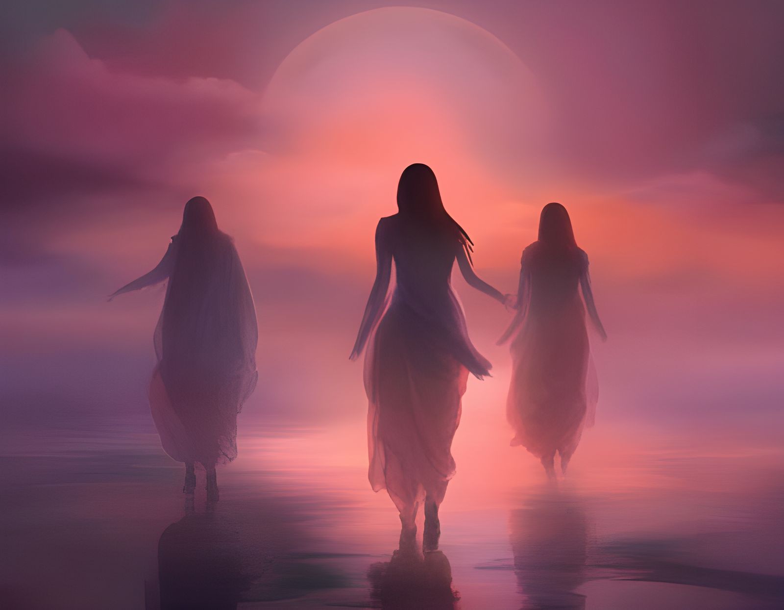 Three Mysterious Figures Rising from a Lake in the Gloaming!  by @PiaMedea Digital Artist
