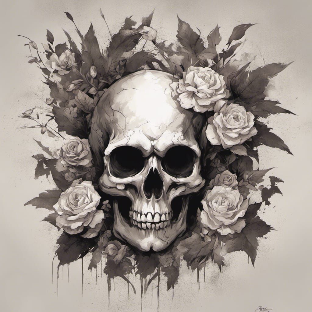 scary skull with flowers