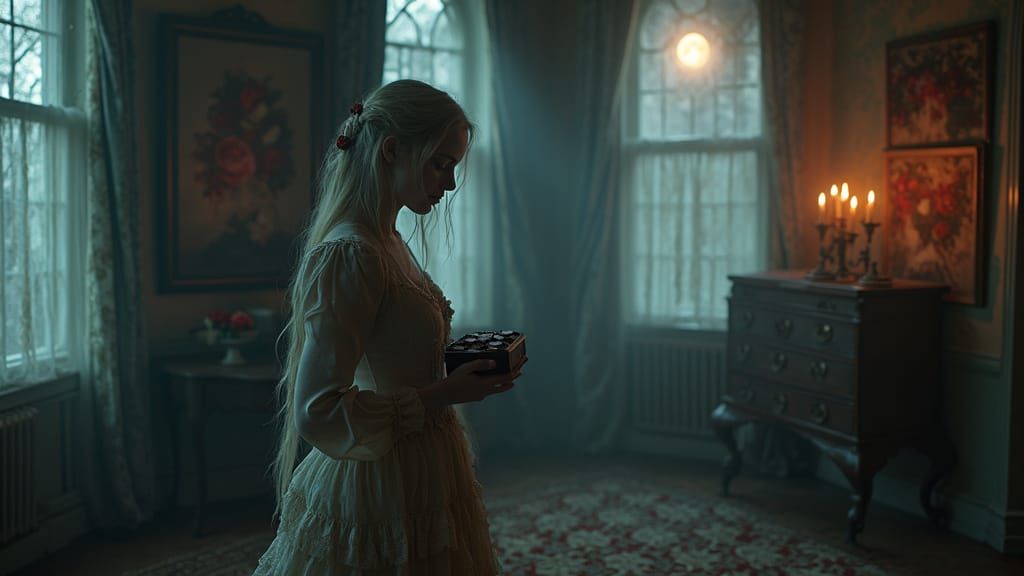 Every February 14th, she returns. A pale ghostly woman in a tattered Victorian gown stands in a candlelit parlor filled with faded roses and...