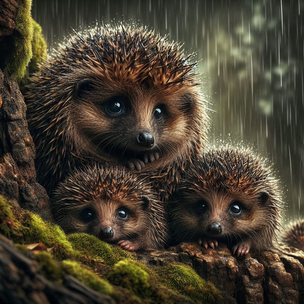 Hedgehogs in the rain