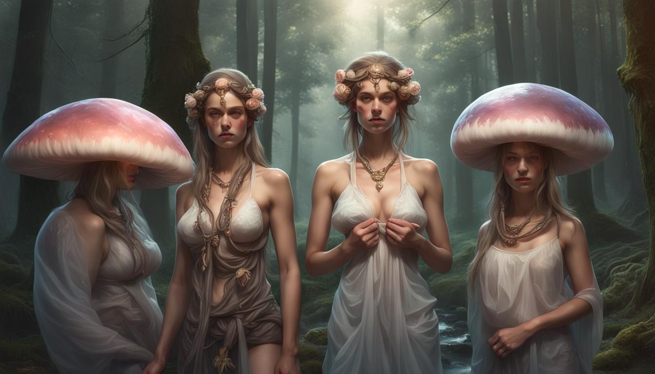 three sisters transparent underwear dress mushroom goddess o...