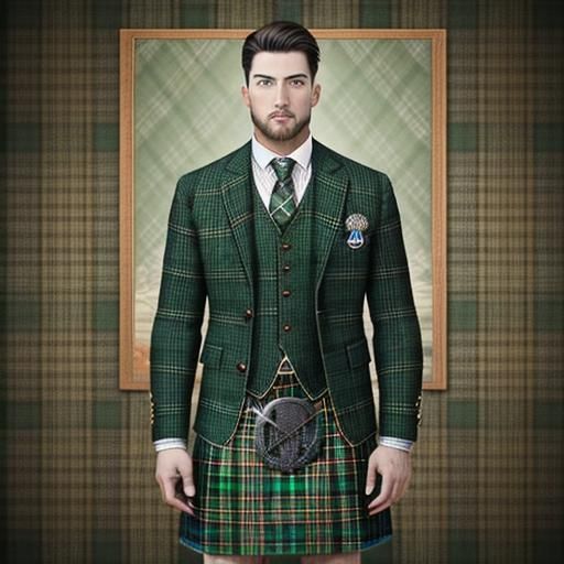 Man in a kilt, timeless Celtic green plaid pattern, versatil...