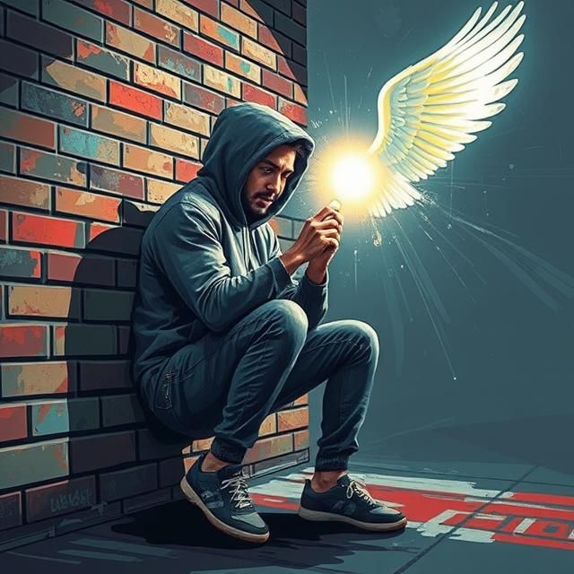 STREET ARTIST TOUCHED BY AN ANGEL, DIGITAL PAINTING. THIS IM...