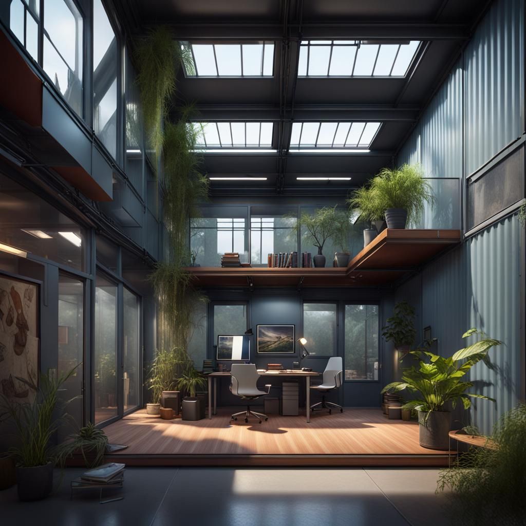 inside if a large steel building with a painting studio insi...
