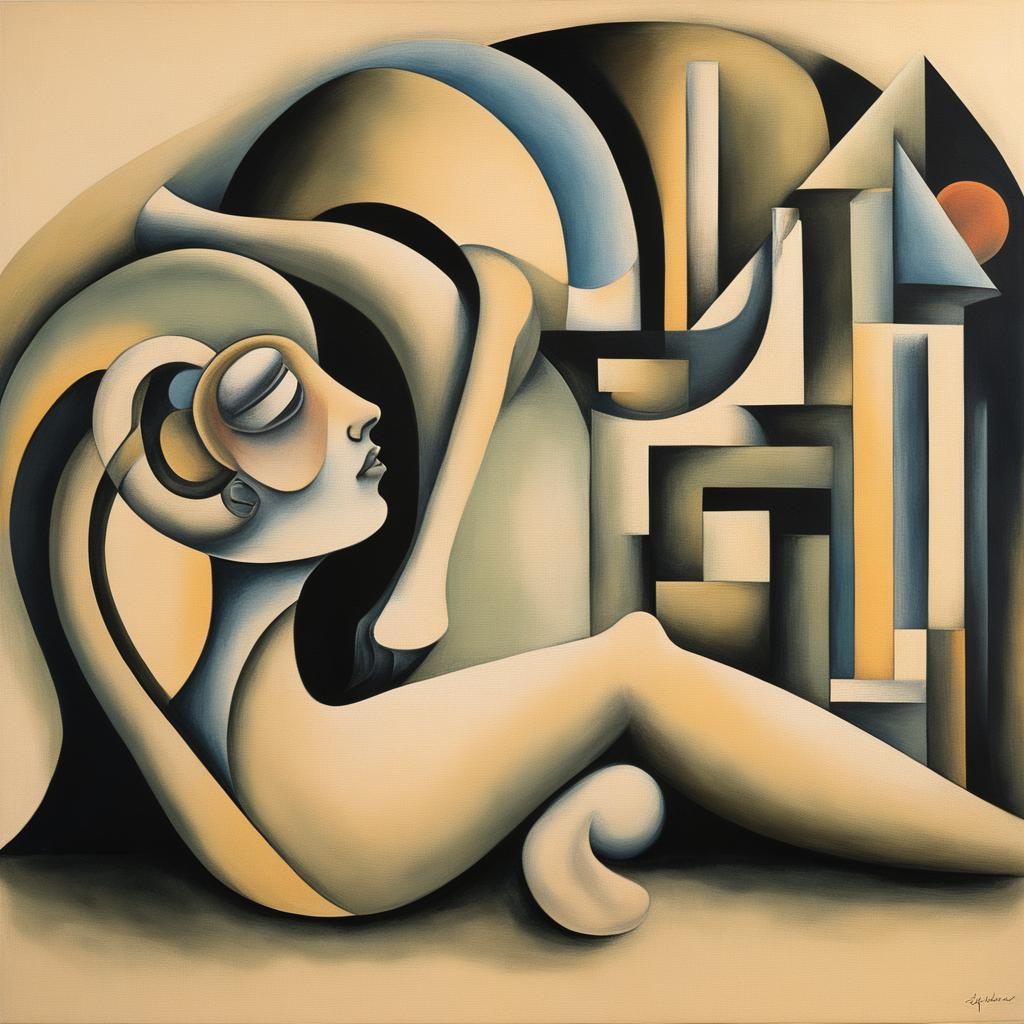 les âmes bouleversés ,en 1954, tableau surrealiste  peinture à l'huile sur toile tendue à la façon de Jean Arp_