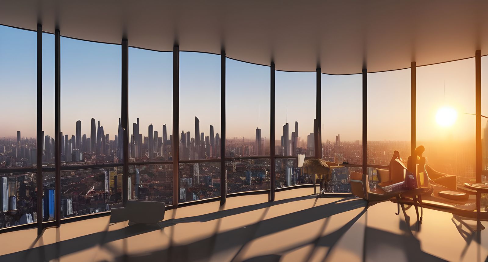 Penthouse apartment, "180 degree wide open window overlooks ...