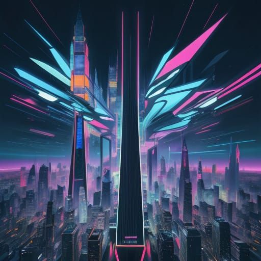 Futuristic Cityscape in Vibrant, Abstract Style
