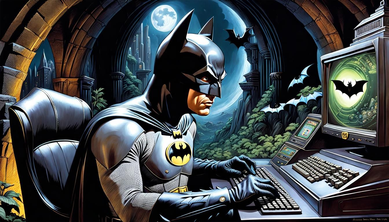 Batman using the bat computer - AI Generated Artwork - NightCafe Creator