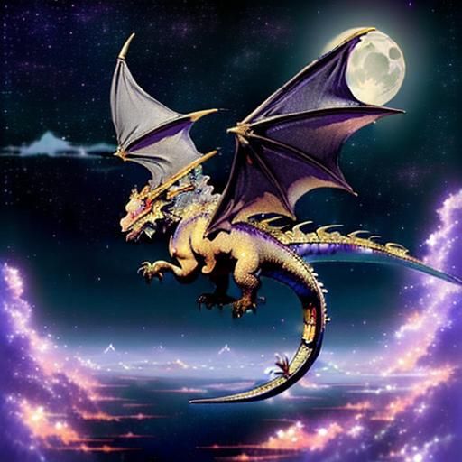 (anime Dragon flying:2) in the air under (starry night sky:1...