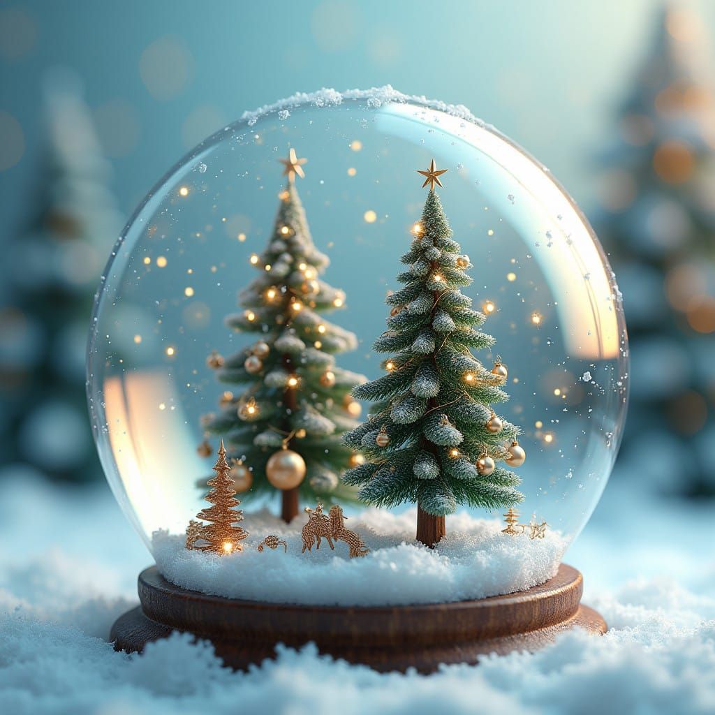Surreal, Glowing Snow Globe Scenes in Unreal Engine 5 Style