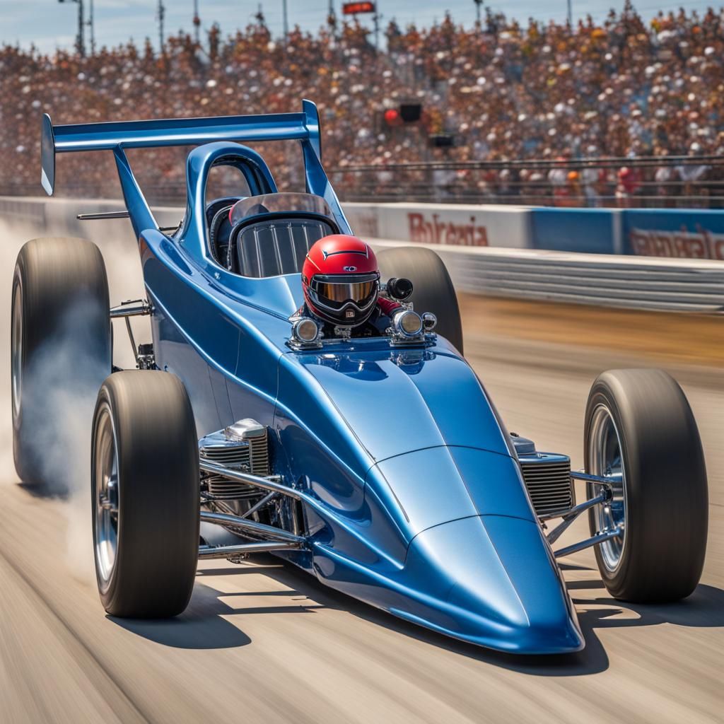 the fast dragster in the color blue