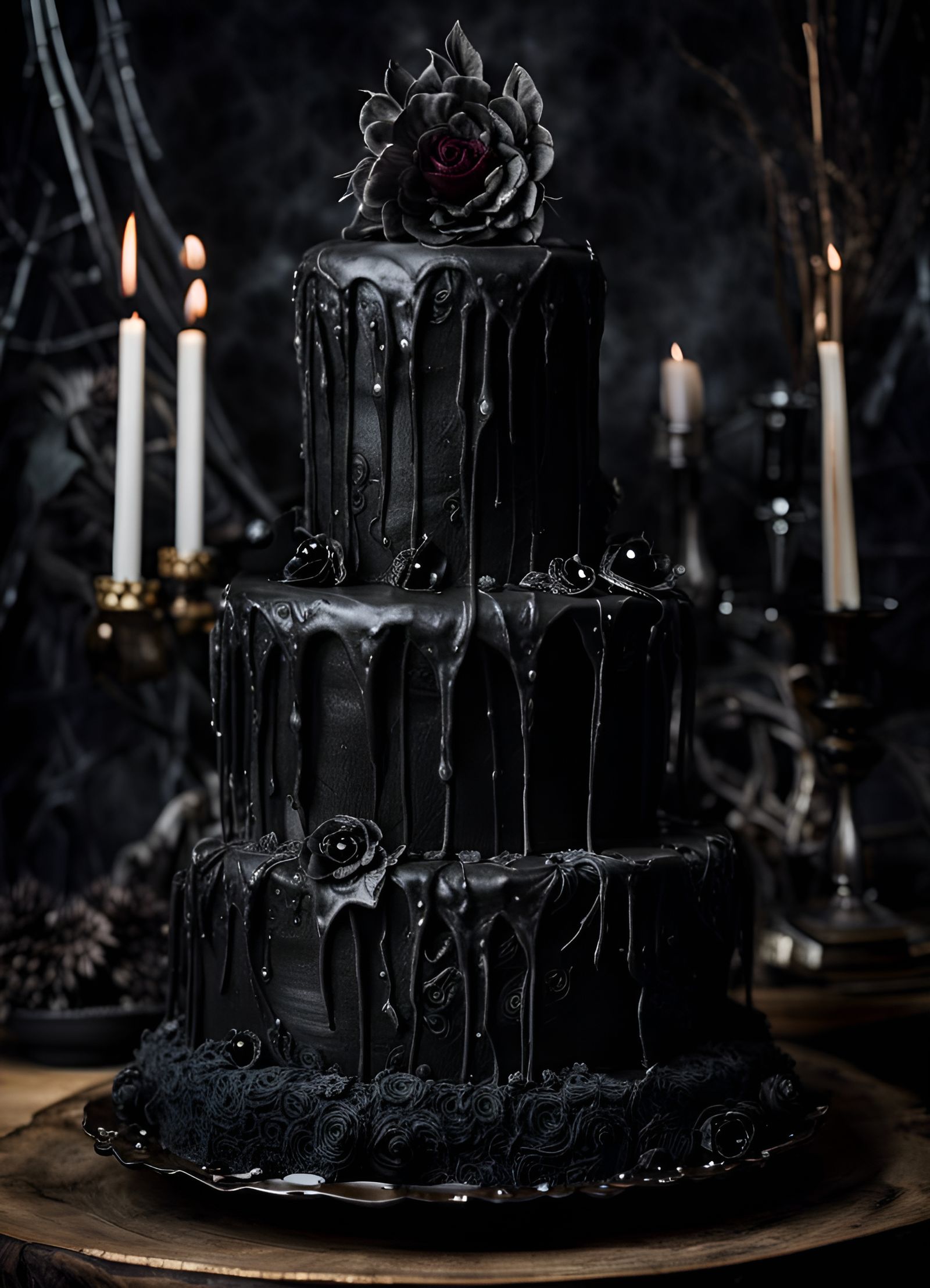 Black gothic multilayered wedding cake  by @Mongolius