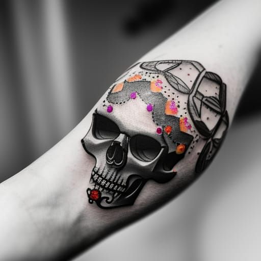Bejeweled tattooed skull