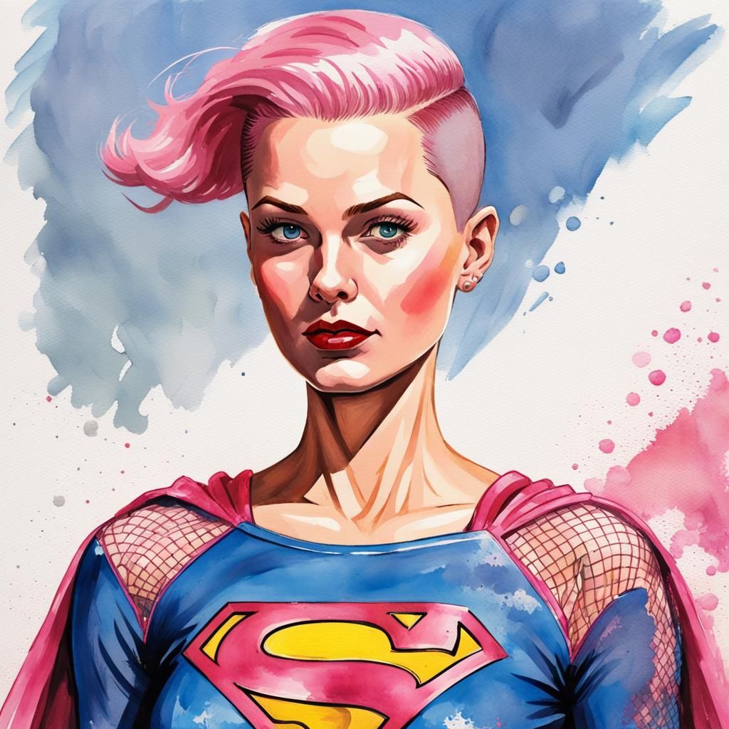 supergirl with a pink buzz cut,  Stjepan Šejić, .