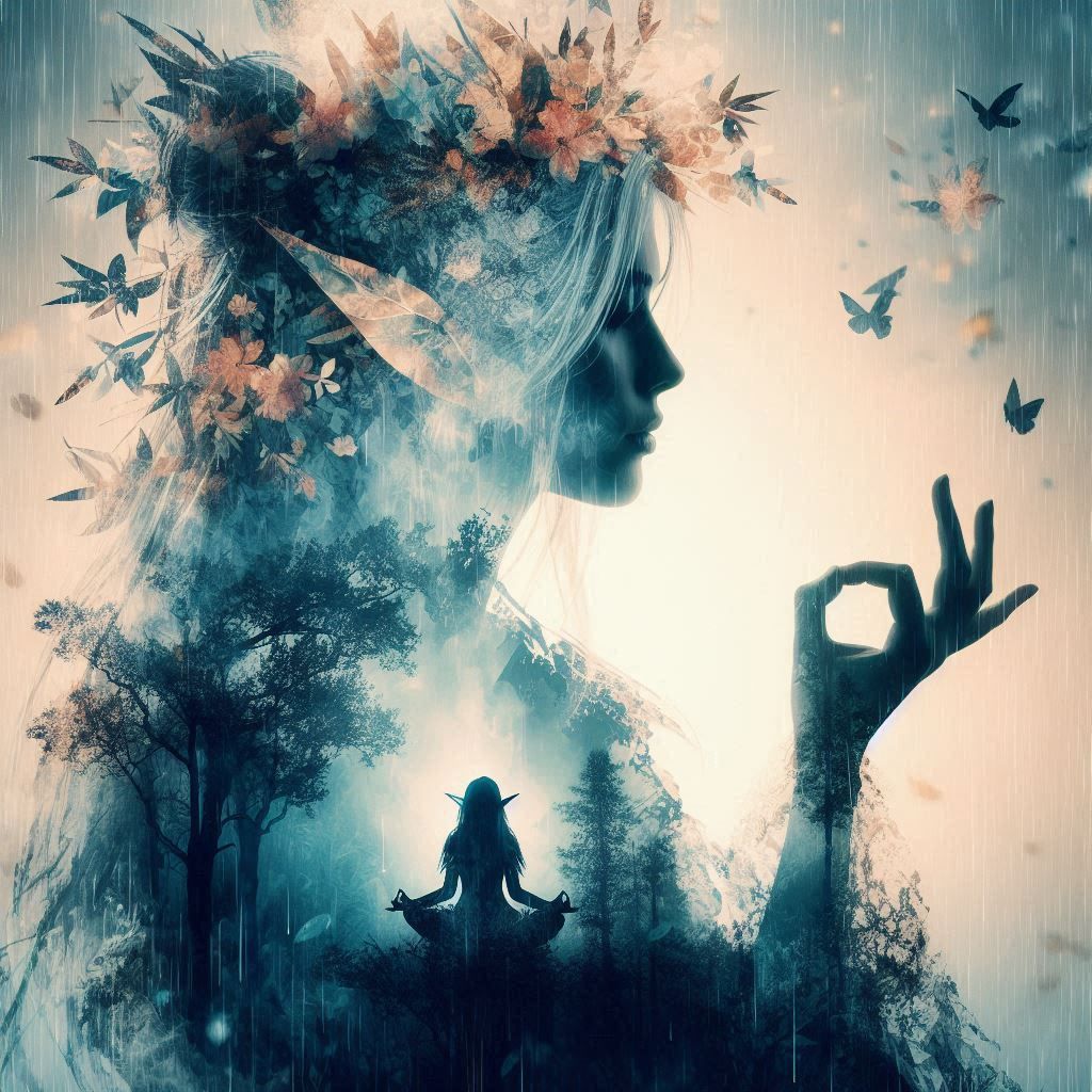 double exposure beautiful fantasy DALL-E 3 portrait landscap...