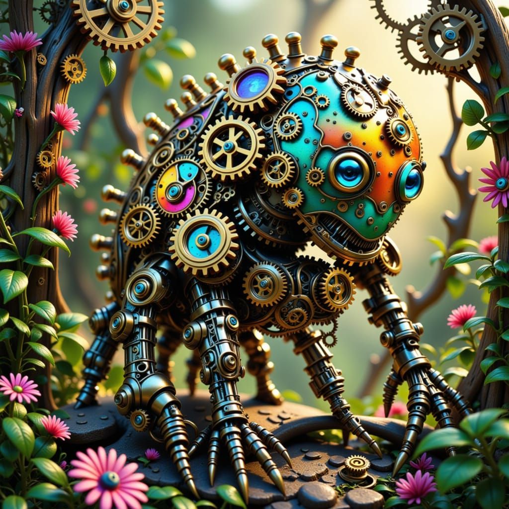 Amazon Jungle Wildlife Mechanical Colorful Clockworks Sci Fi Art Style <lora:TicketyTickTock:1.0>