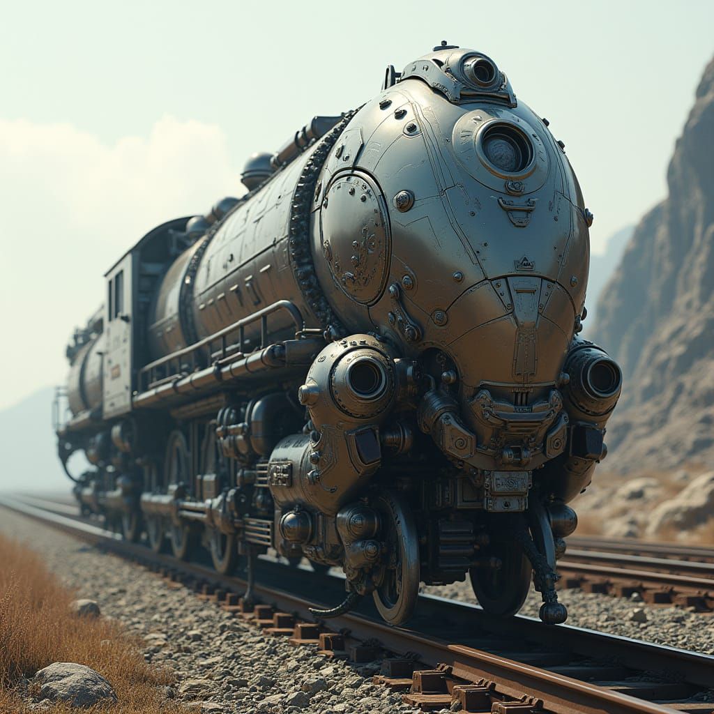 Cybernetic Rail War Machine in a Biomechanical Nightmare