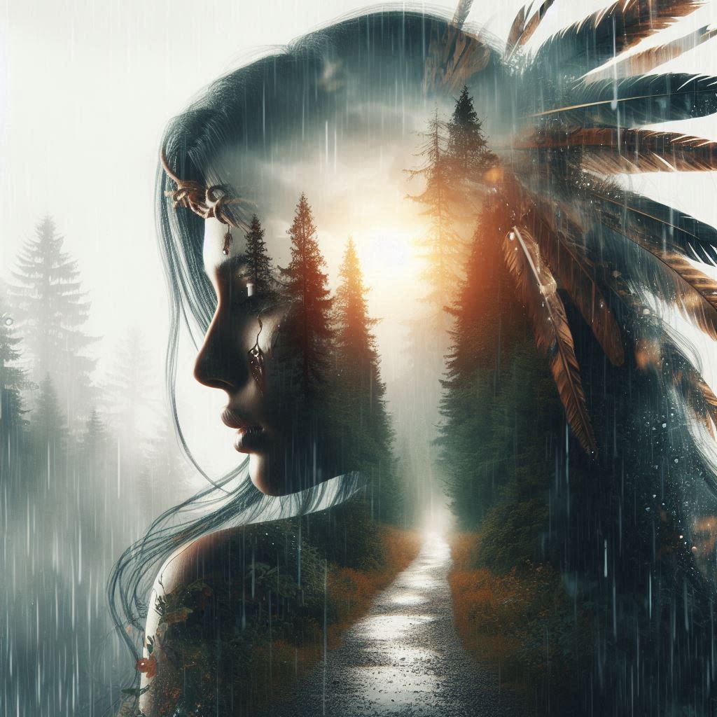 double exposure beautiful fantasy DALL-E 3 portrait landscape..