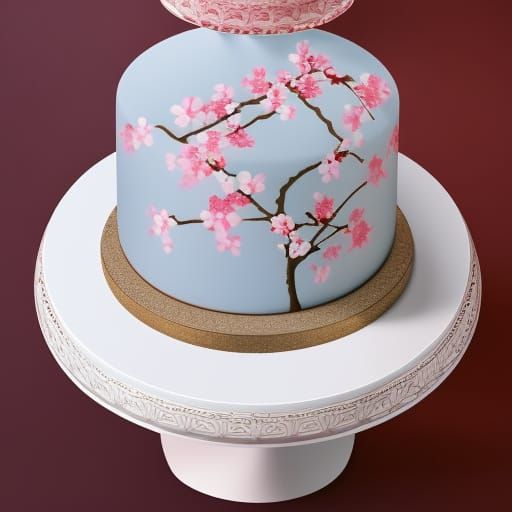 Beautiful  Sakura cake, distinct lighting, detailed matte pa...