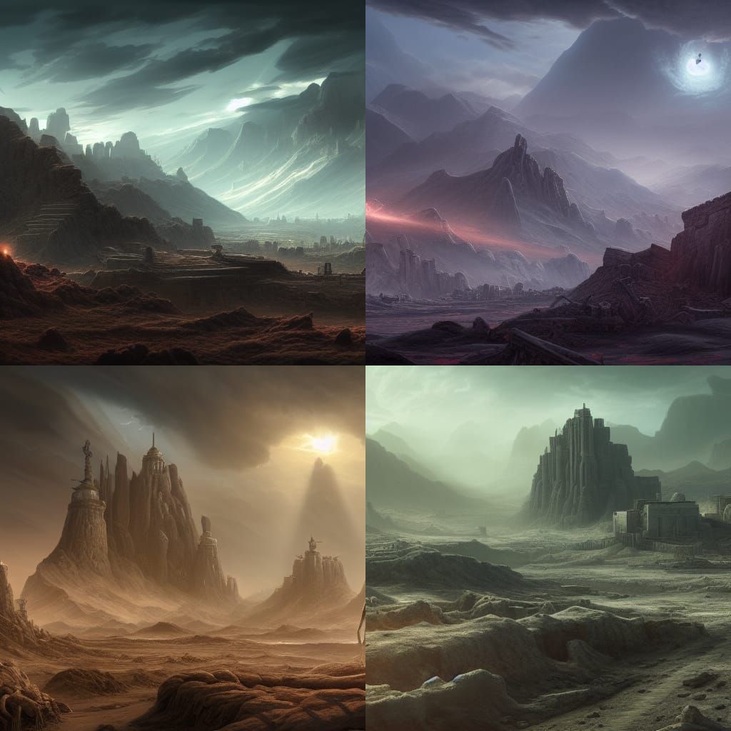 Desolate wasteland with depressed situation and Zeus in war