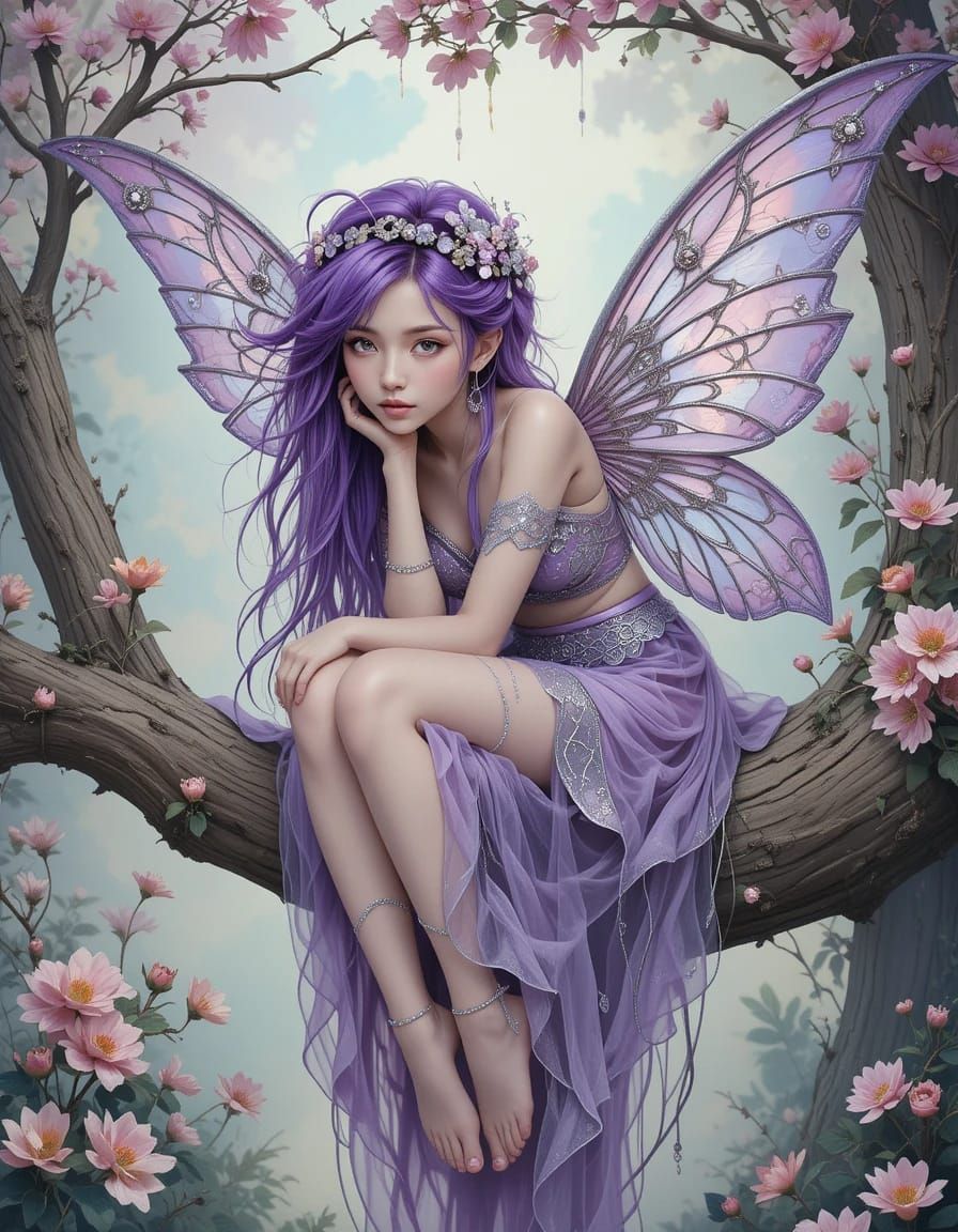 Punk Fairy on a Tree Branch