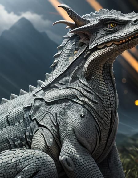 (enormous mottled gray reptilian mountain dragon:1.3), full ...