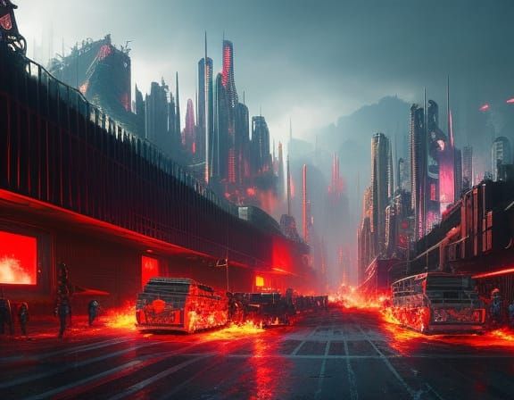 (Street-level view of a billboard writing Peace, futuristic ...