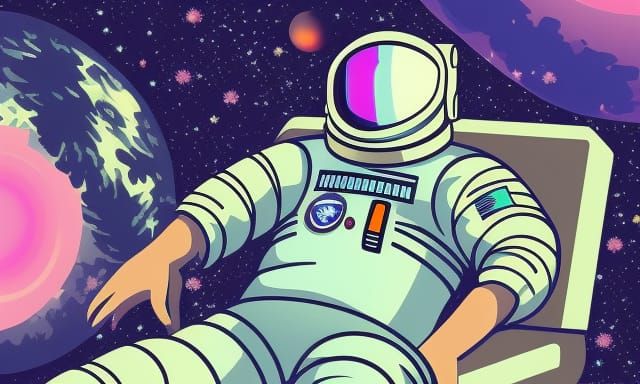 an astronaut lounging in a tropical resort in space, vaporwave - AI ...