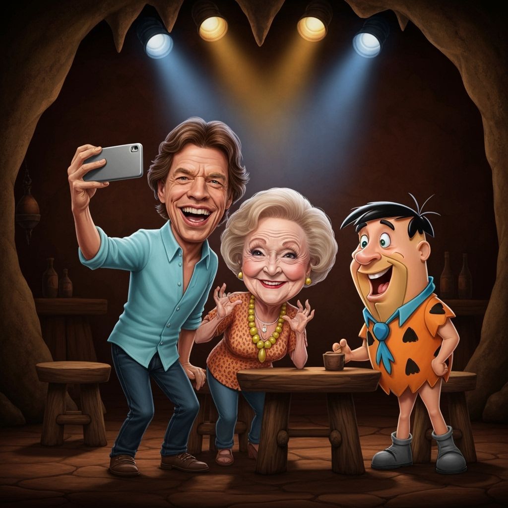 Mick Jagger, Betty White and Fred Flinstone taking a selfie  by @108
