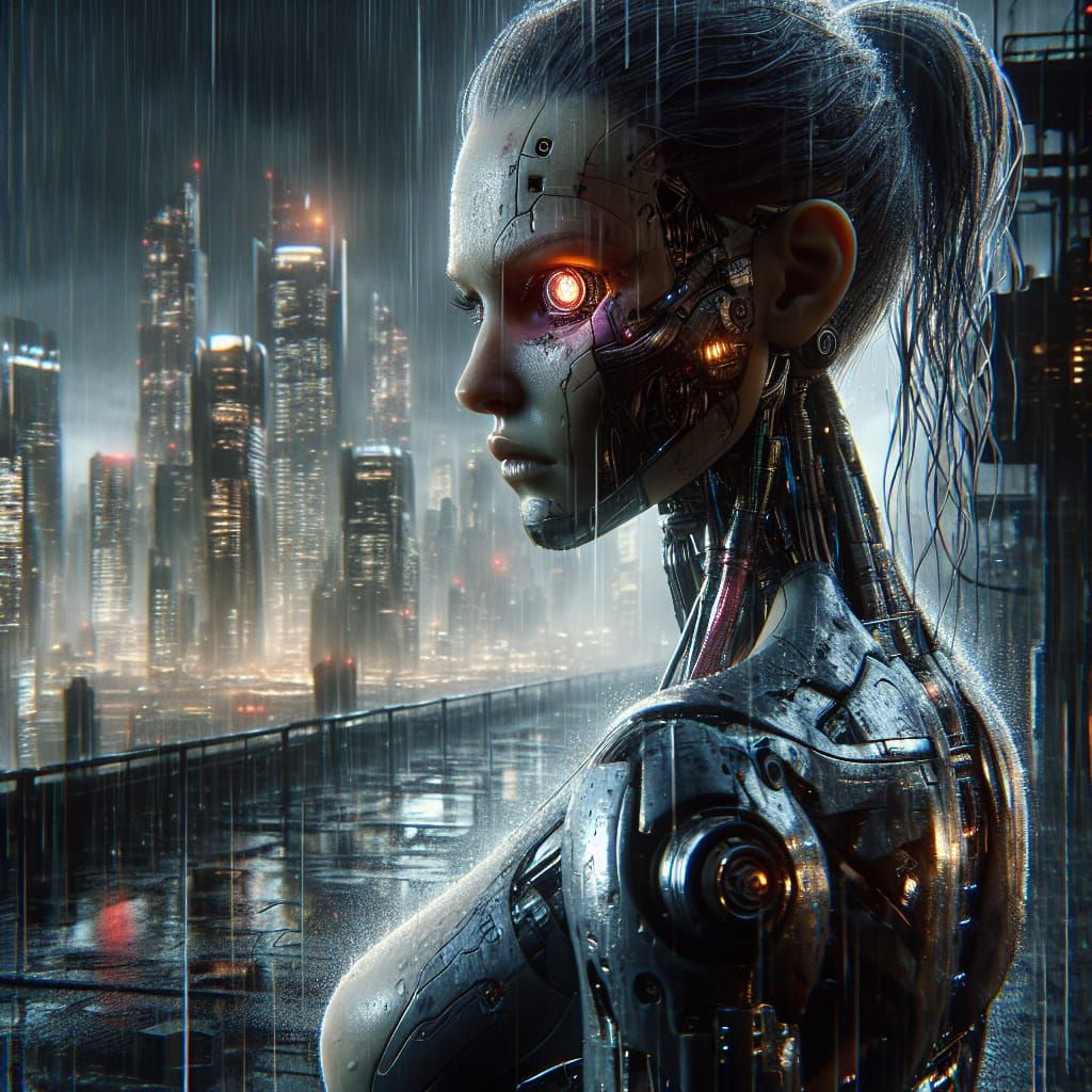 Cyborg Woman in The Rain - AI Generated Artwork - NightCafe Creator