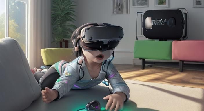 (Toddler Wearing VR Goggles and Earphones Making A Goofy Pla...