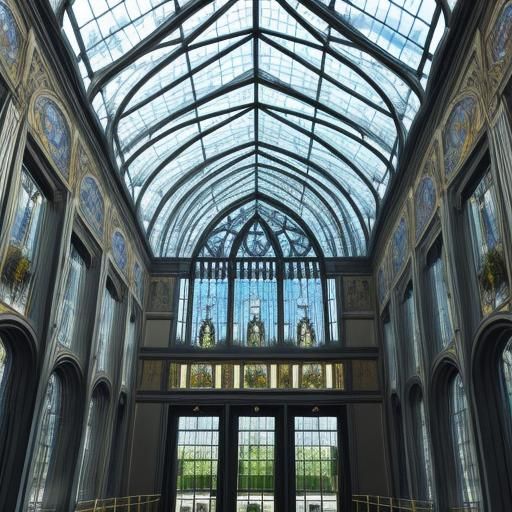 Stunning all glass building, intricate detail, high definition