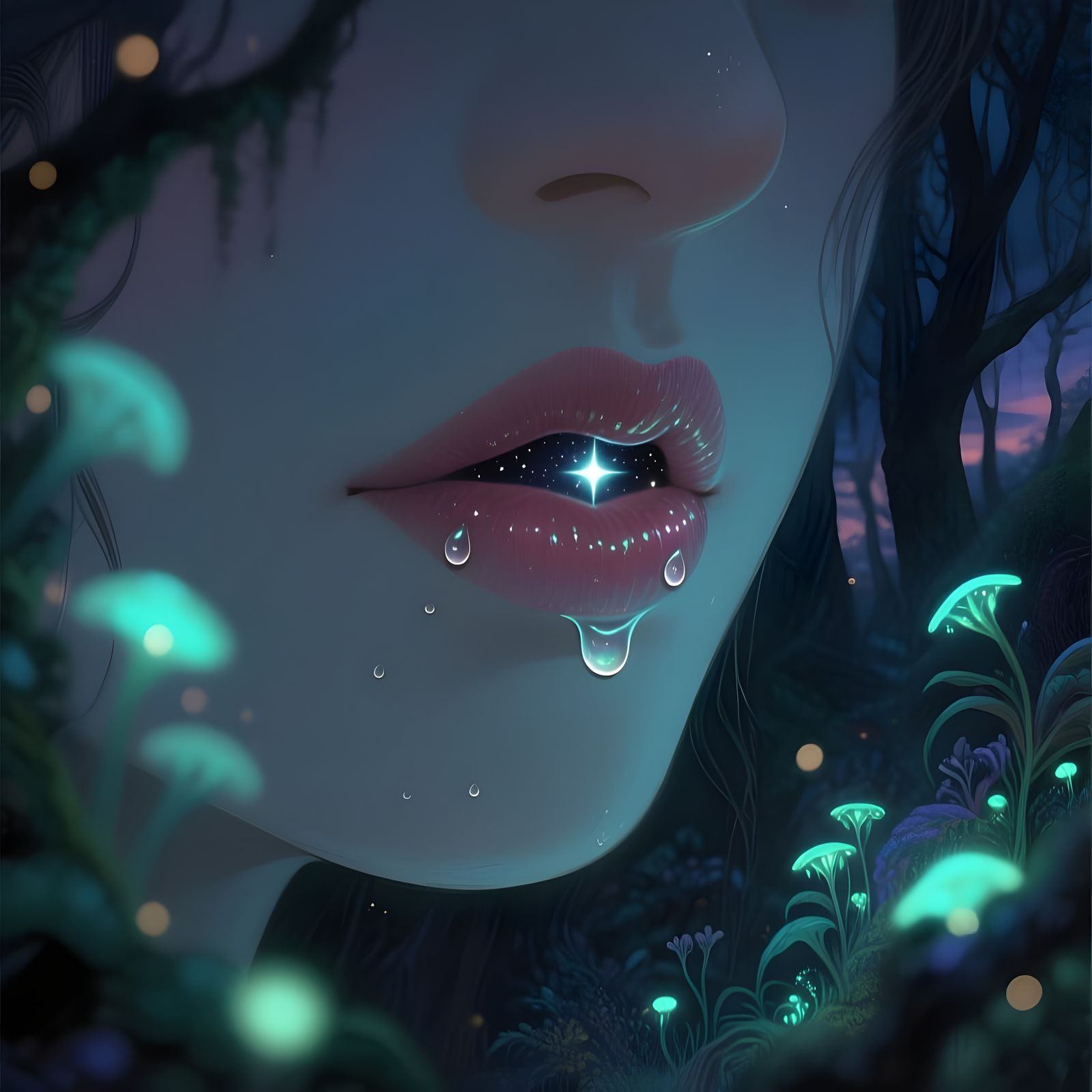 Luminous Lips in Enchanted Forest, Storybook Style