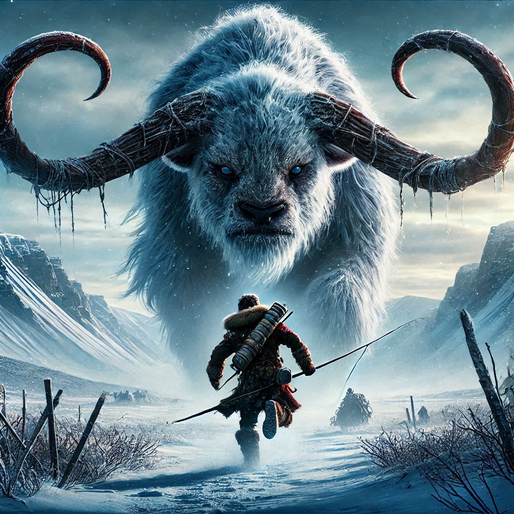 A hunter tracking a mythical beast through the tundra