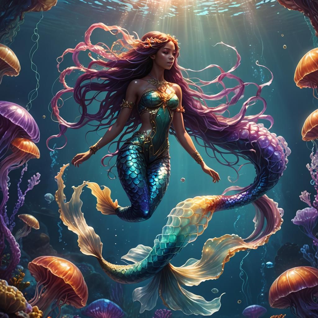 Jellyfish with mermaid in the ocean - AI Generated Artwork - NightCafe ...