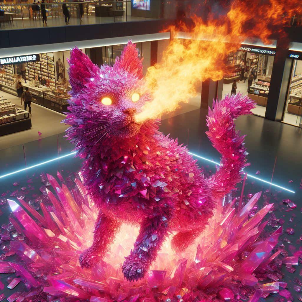 Pink Crystal Fire Breathing Cat in Mall