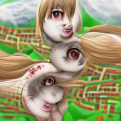 bunnies spiral cute but uncanny valley junji ito style anime...