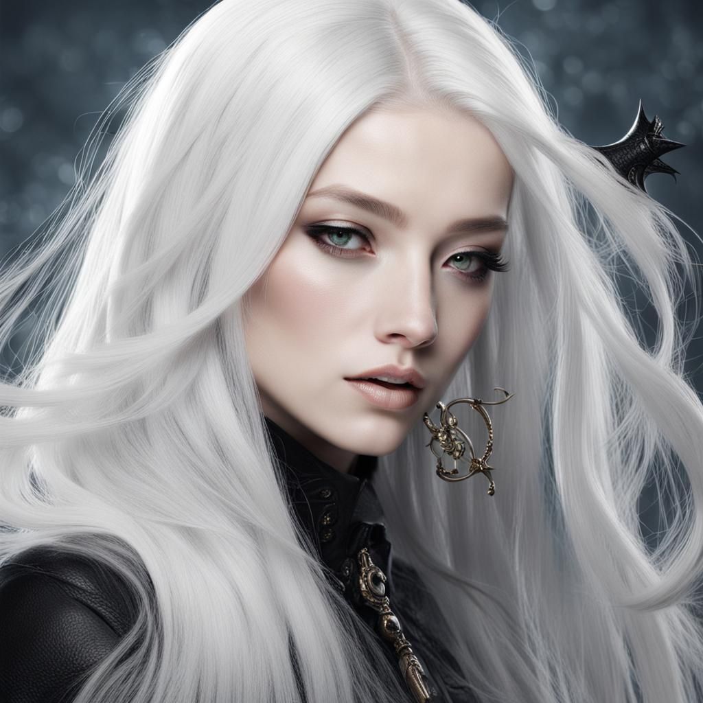 white straight hair, a witch