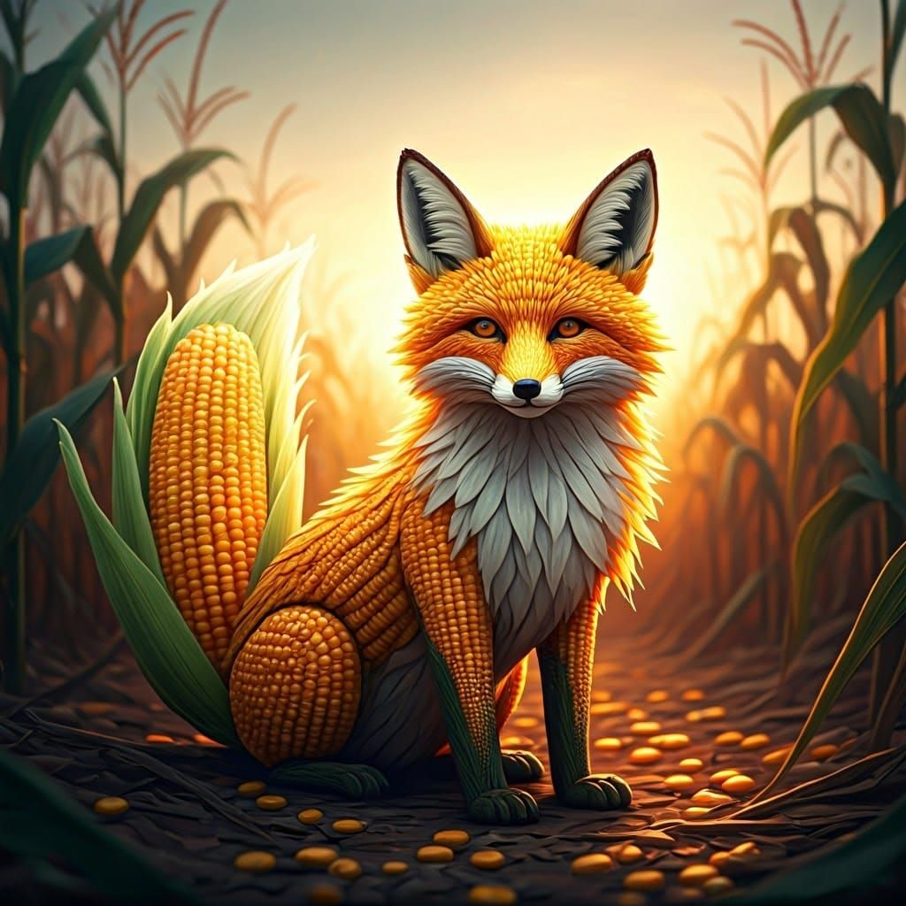 Exquisite Corn Fox Amidst a Sunset Cornfield