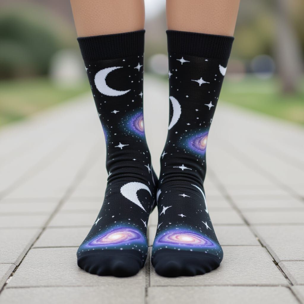 Black Socks with White Moons and Stars