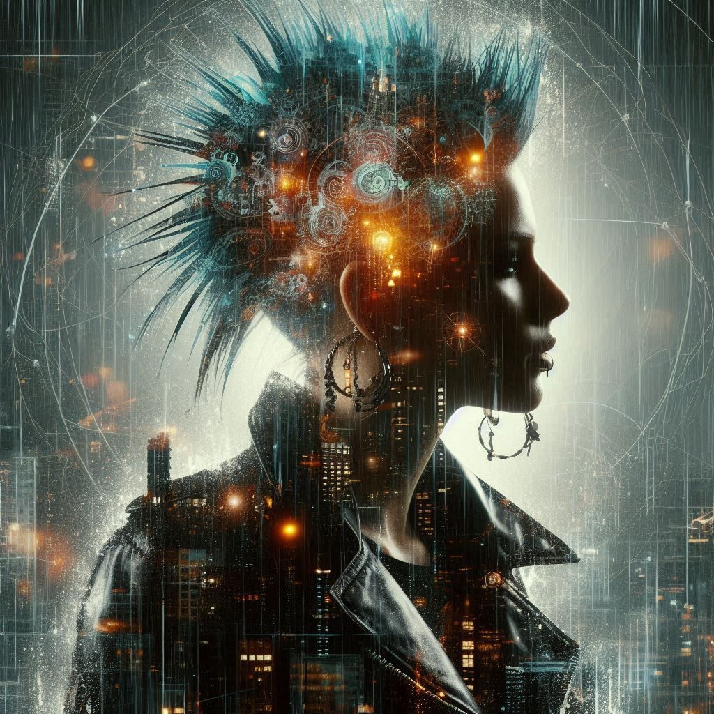 double exposure beautiful fantasy DALL-E 3 portrait landscape..