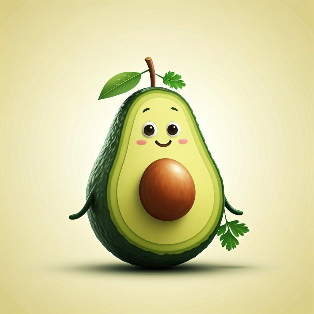 Cheerful Avocado in Whimsical Pixar Style