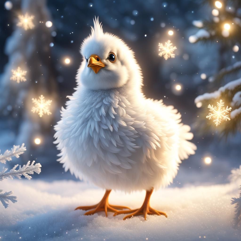 Cute Baby Chicken with Crystal Sparkles in Winter