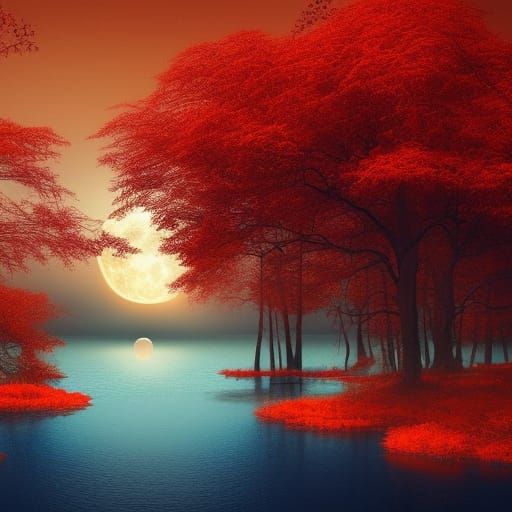 Full moon over the lake - AI Generated Artwork - NightCafe Creator