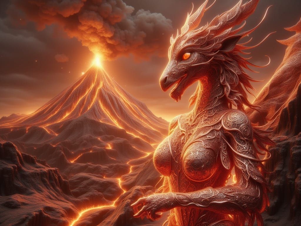 <lora:FiosCopperLace:1.0> Volcanic copper lace Femdragon