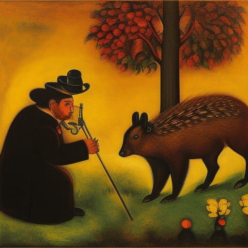Hedgehog the fireman  hurries to put out the fire, the hare ...