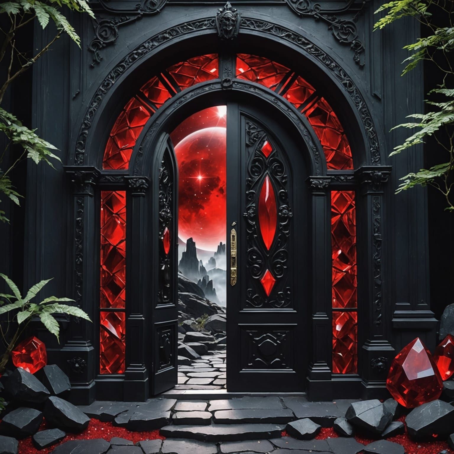 Red door and black obsidians